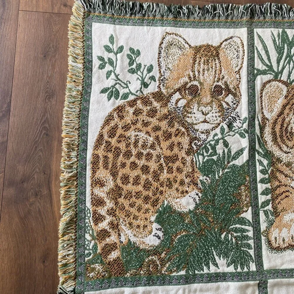 Vintage Rug Barn Natures Endangered Cotton Blanket Baby Panda Fox Lion